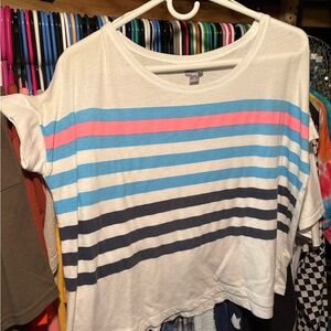 Aerie Striped Short Sleeve Tee - White, Blue, Pink